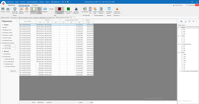 Скрин таблица данных