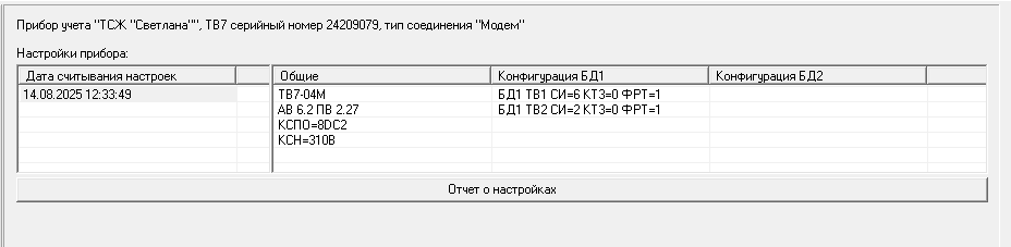 База настроек ТВ7М заводская программа